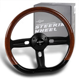 W-Power 350MM Classic Brown Wood Half Wrap 6-Hole Black Spoke 14" Steering Wheel