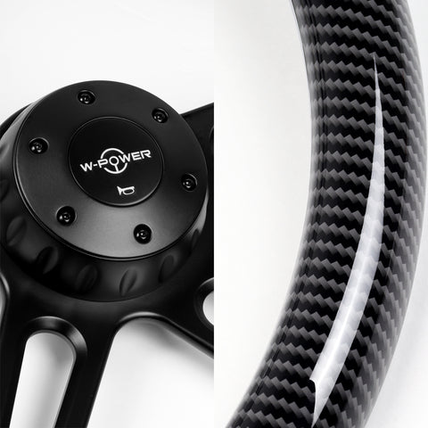 W-Power 457MM Carbon Painted Grip 5-Hole Black 4-Spoke 18" Steering Wheel + Horn