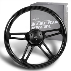 W-Power 457MM Carbon Painted Grip 5-Hole Black 4-Spoke 18" Steering Wheel + Horn