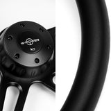 W-Power 457MM Black Leather Grip 5-Hole Black 4-Spoke 18" Steering Wheel + Horn