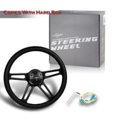 W-Power 457MM Black Leather Grip 5-Hole Black 4-Spoke 18" Steering Wheel + Horn