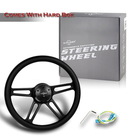 W-Power 457MM Black Leather Grip 5-Hole Black 4-Spoke 18" Steering Wheel + Horn