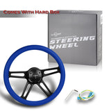 W-Power 457MM Blue Leather Grip 5-Hole Black 4-Spoke 18" Steering Wheel + Horn