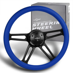 W-Power 457MM Blue Leather Grip 5-Hole Black 4-Spoke 18" Steering Wheel + Horn