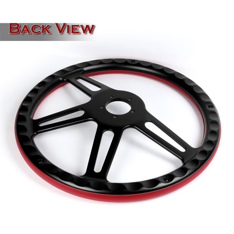 W-Power 457MM Red Leather Grip 5-Hole Black 4-Spoke 18" Steering Wheel + Horn