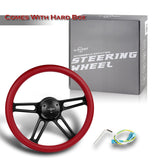 W-Power 457MM Red Leather Grip 5-Hole Black 4-Spoke 18" Steering Wheel + Horn