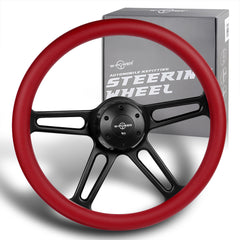 W-Power 457MM Red Leather Grip 5-Hole Black 4-Spoke 18" Steering Wheel + Horn
