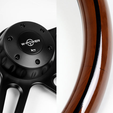 W-Power 457MM Dark Wood Grip 5-Hole Black 4-Spoke 18" Steering Wheel + Horn Button HDC Autosports HDC Autosports (169889)