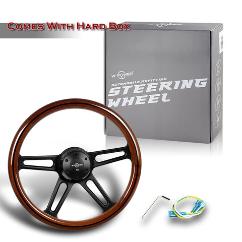 W-Power 457MM Dark Wood Grip 5-Hole Black 4-Spoke 18" Steering Wheel + Horn Button HDC Autosports HDC Autosports (169889)