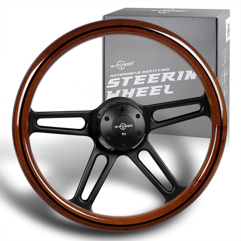 W-Power 457MM Dark Wood Grip 5-Hole Black 4-Spoke 18" Steering Wheel + Horn Button HDC Autosports HDC Autosports (169889)
