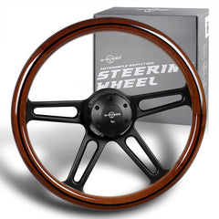 W-Power 457MM Dark Wood Grip 5-Hole Black 4-Spoke 18" Steering Wheel + Horn Button HDC Autosports HDC Autosports (169889)
