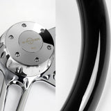 W-Power 457MM Black Wood Half Wrap 5-Hole Chrome 4-Spoke 18" Steering Wheel+Horn