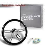W-Power 457MM Black Wood Half Wrap 5-Hole Chrome 4-Spoke 18" Steering Wheel+Horn