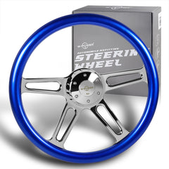 W-Power 457MM Blue Wood Half Wrap 5-Hole Chrome 4-Spoke 18" Steering Wheel +Horn