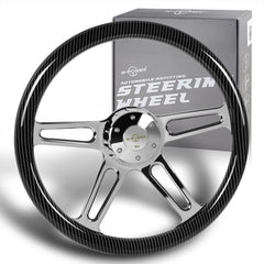 W-Power 457MM Carbon Painted Grip 5-Hole Chrome 4-Spoke 18" Steering Wheel +Horn