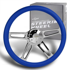 W-Power 457MM Blue Leather Grip 5-Hole Chrome 4-Spoke 18" Steering Wheel + Horn