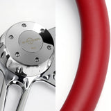 W-Power 457MM Red Leather Grip 5-Hole Chrome 4-Spoke 18" Steering Wheel + Horn