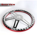 W-Power 457MM Red Leather Grip 5-Hole Chrome 4-Spoke 18" Steering Wheel + Horn