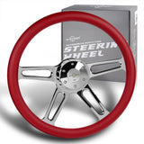 W-Power 457MM Red Leather Grip 5-Hole Chrome 4-Spoke 18" Steering Wheel + Horn