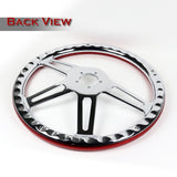 W-Power 457MM Red Wood Half Wrap 5-Hole Chrome 4-Spoke 18" Steering Wheel + Horn