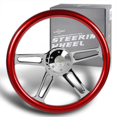 W-Power 457MM Red Wood Half Wrap 5-Hole Chrome 4-Spoke 18" Steering Wheel + Horn