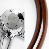 W-Power 457MM Dark Wood Grip 5-Hole Chrome 4-Spoke 18" Steering Wheel + Horn