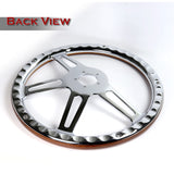 W-Power 457MM Dark Wood Grip 5-Hole Chrome 4-Spoke 18" Steering Wheel + Horn