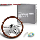 W-Power 457MM Dark Wood Grip 5-Hole Chrome 4-Spoke 18" Steering Wheel + Horn