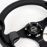 NRG 320MM Reinforced Black Leather Black Trim Racing Steering Wheel RST-001BK