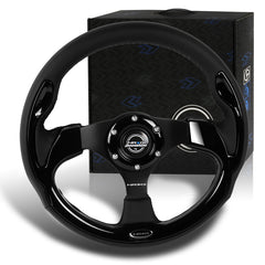 NRG 320MM Reinforced Black Leather Black Trim Racing Steering Wheel RST-001BK