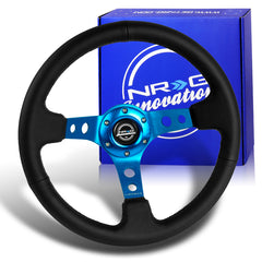 NRG 350MM Deep Black Leather Blue Spoke 13.5" Racing Steering Wheel RST-006-BL