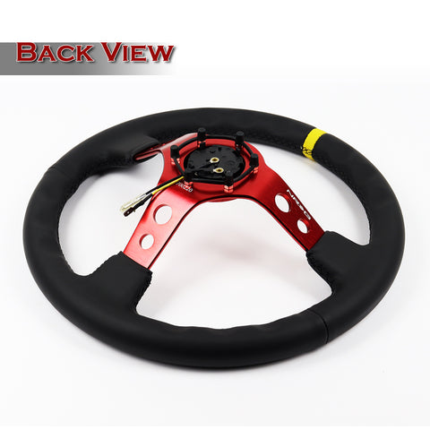 NRG RST-006RD-Y 350MM Black Leather 6-Holes Red Spoke 14-Inch Steering Wheel