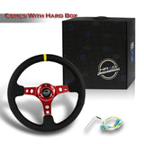 NRG RST-006RD-Y 350MM Black Leather 6-Holes Red Spoke 14-Inch Steering Wheel