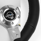 NRG RST-006-SL 350MM Black Leather 6-Hole Silver Spoke 14-Inch Steering Wheel