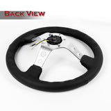 NRG RST-006-SL 350MM Black Leather 6-Hole Silver Spoke 14-Inch Steering Wheel