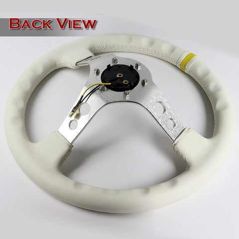 NRG 350MM White Leather/Yellow Stripe 13.5" Racing Steering Wheel RST-006WT-Y