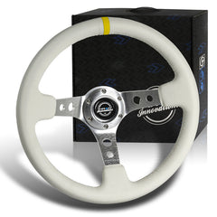 NRG 350MM White Leather/Yellow Stripe 13.5" Racing Steering Wheel RST-006WT-Y