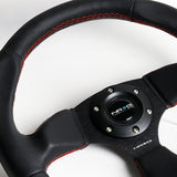 NRG 320MM Race Style Black Leather Red Stitch 3-Spoke Steering Wheel RST-009R-RS