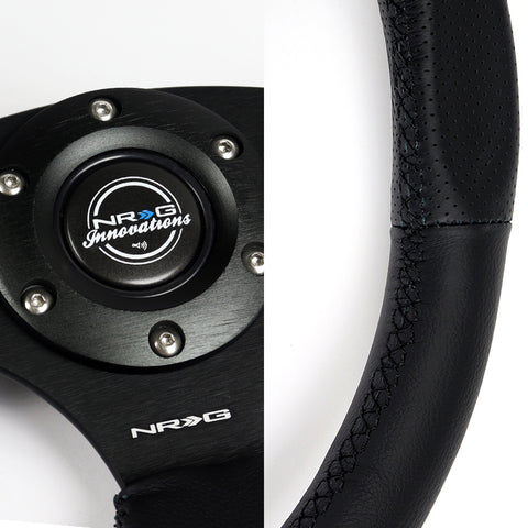 NRG 350MM Race Style Black Leather Black Stitch 14-Inch Steering Wheel RST-009R