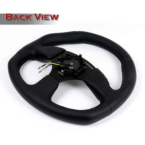 NRG 350MM Race Style Black Leather Black Stitch 14-Inch Steering Wheel RST-009R