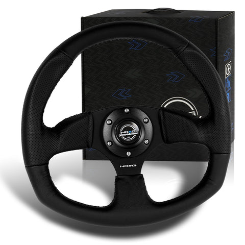 NRG 350MM Race Style Black Leather Black Stitch 14-Inch Steering Wheel RST-009R