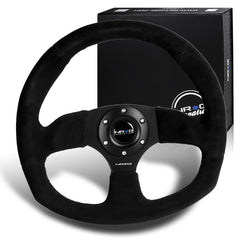 NRG 320MM Race Style Black Suede Black Stitch 3-Spoke Steering Wheel RST-009S