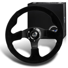 NRG 320MM Reinforced Black Suede With Black Spoke 6-Hole Steering Wheel RST-012S