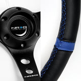 NRG 350MM Black Leather Blue Stitch 3" Deep Dish 14" Steering Wheel RST-016R-BK