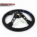 NRG 350MM Black Leather Blue Stitch 3" Deep Dish 14" Steering Wheel RST-016R-BK