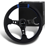 NRG 350MM Black Leather Blue Stitch 3" Deep Dish 14" Steering Wheel RST-016R-BK