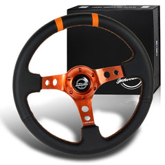 NRG 350MM Black Leather Orange Stitch 3" Deep Dish Steering Wheel RST-016R-OR