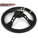 NRG 350MM Black Leather Silver Stitch 3" Deep Dish Steering Wheel RST-016R-SL