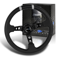 NRG 350MM Black Leather Silver Stitch 3" Deep Dish Steering Wheel RST-016R-SL