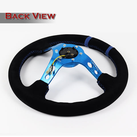 NRG 350MM Black Sport Suede Blue Stitch 3" Deep Dish Steering Wheel RST-016S-BL